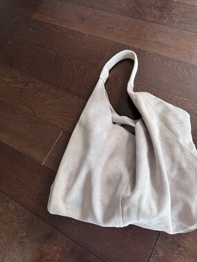 Soft Suede Hobo Tote in Light Beige
